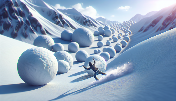 How Debt Consolidation Compares to Snowball Plans: UK Focus | DCL A person joyfully rolling a small snowball down a hill, symbolizing the start of debt repayment, with larger snowballs in the background.