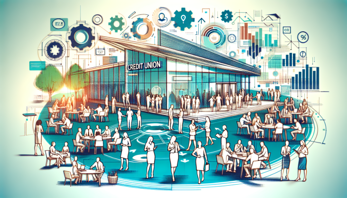 Credit Unions vs Banks for Debt Consolidation: A Guide | DCL Credit Unions vs Banks: A vibrant community at a modern credit union, showcasing member-owned banking with lower rates and financial education.