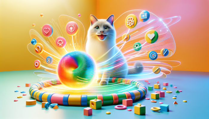 A vibrant, durable cat toy made from safe, non-toxic materials with smooth edges, designed for energetic play.