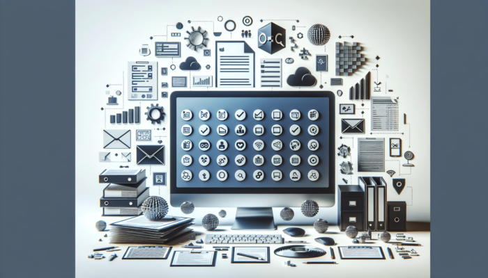 A computer displaying a checklist for correcting business information errors, surrounded by documents and digital platforms.