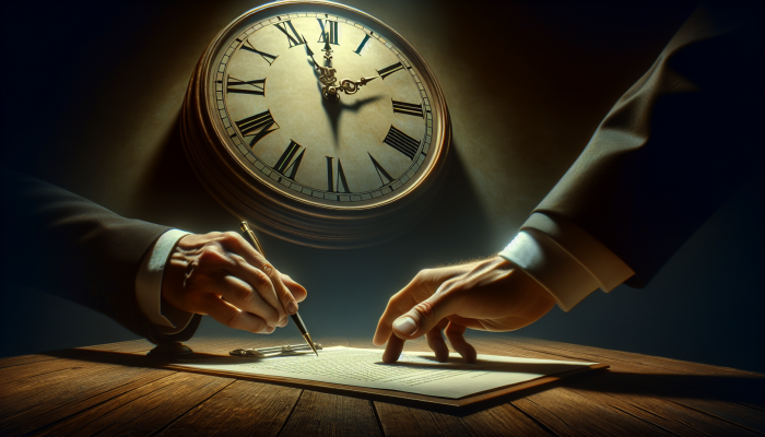 Mobile Apps for Debt Consolidation Updates: Streamlined Solutions | DCL A person signing a debt consolidation loan with a clock and rising interest rates in the background, symbolizing risks.