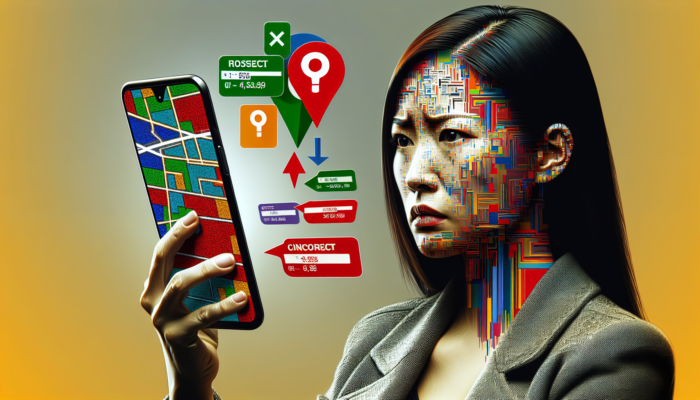 Frustrated customer viewing incorrect business details on Google Maps on smartphone, emphasizing need for accuracy.