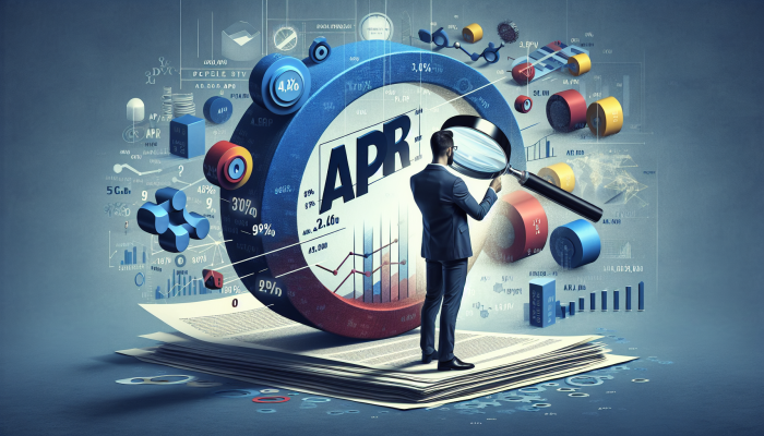 How to Compare Debt Consolidation Loan APRs: A Guide | DCL How to Compare Debt Consolidation Loan APRs: A person using a magnifying glass to scrutinize an "APR" document, surrounded by financial charts and graphs.