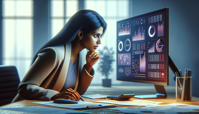 Beginning the Debt Consolidation Process with Bad Credit: A Comprehensive UK Guide | DCL An individual analyzing their financial report and credit score on a computer, surrounded by various documents in an office setting.