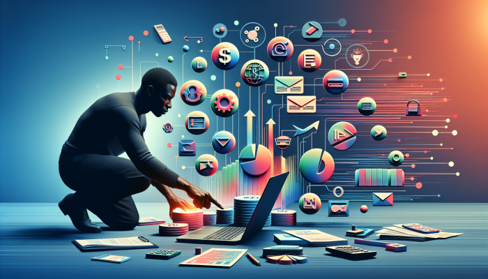 Beginning the Debt Consolidation Process with Bad Credit: A Comprehensive UK Guide | DCL An individual reviewing financial documents and setting up direct debits on a laptop, with graphs illustrating an improving credit score.