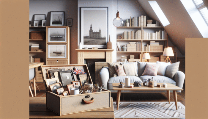 A UK home interior with a 'Sentimental Items' box on a table, containing cherished items in a clutter-free space.