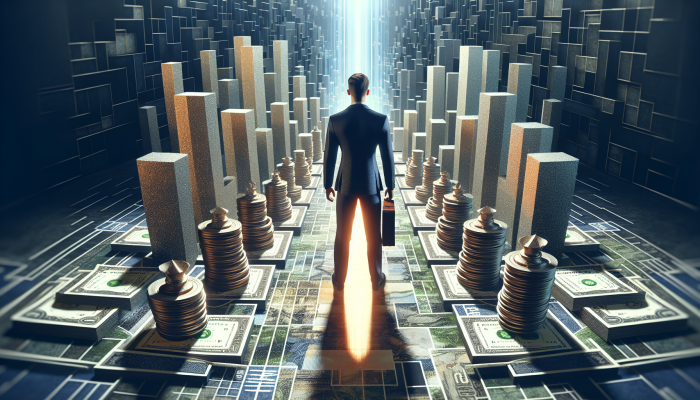 How Debt Consolidation Changes Spending Habits: | DCL A person confidently standing on a path with organized money stacks and debt consolidation documents, symbolizing financial clarity and control.