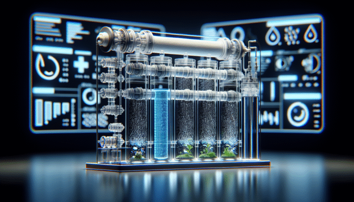 Innovative reverse osmosis system efficiently eliminating contaminants from tap water, resulting in pure drinking water.