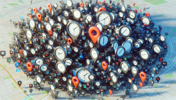 A cluttered Google Maps interface showing multiple duplicate business listings with varying details, causing confusion.