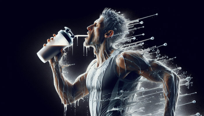 A sprinter drinks a creatine shake with protein and carbs post-workout, enhancing muscle recovery.