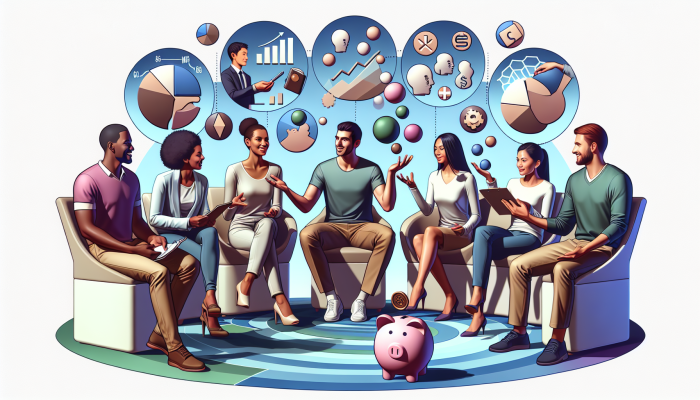 Debunking Debt Consolidation Horror Stories: UK Myths Busted | DCL A diverse group discussing debt consolidation strategies and pitfalls in a supportive therapy setting with educational visuals.