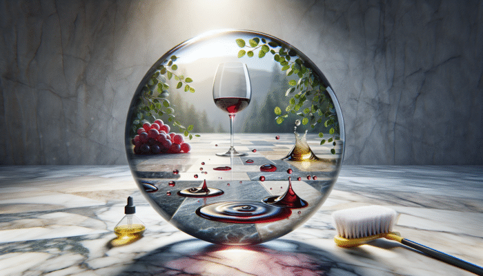 A pristine stone floor with sealant repelling wine, oil, and cleaning solution, preventing stains.