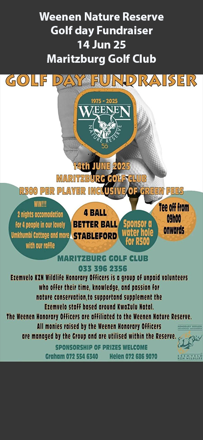 Weenen Nature Reserve Golf Day Fundraiser 14 Jun 25 Maritzburg Golf Club