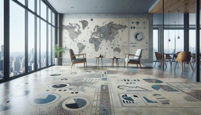 Worn terrazzo floor exhibiting scratches and compromised seal, necessitating professional restoration.