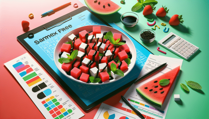 Best No-Cook Recipes for Hot Days: Juicy watermelon and feta salad with mint and balsamic glaze on a colorful table.
