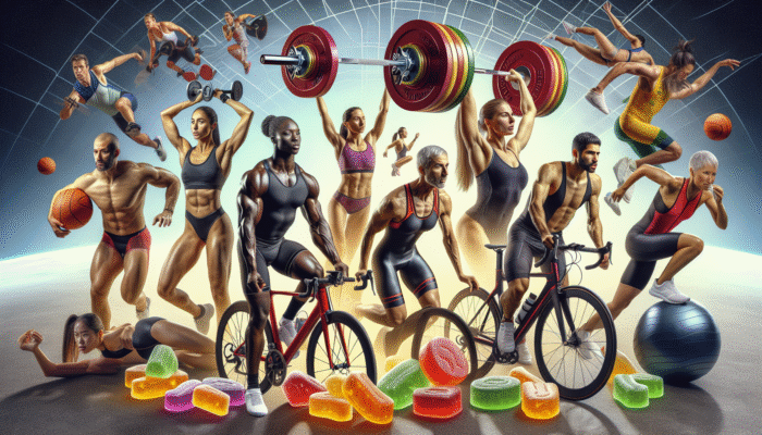 Diverse athletes using Brand B's creatine gummies, showing enhanced endurance and strength globally.