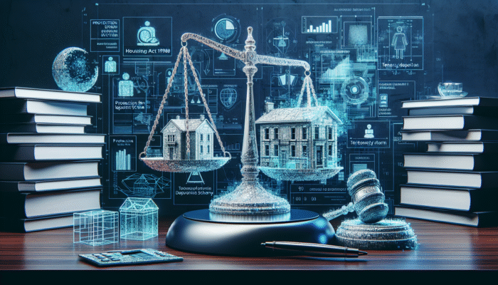 Advanced Techniques for UK Rental Clearances: A legal document with justice symbols, representing key UK rental laws and tenant protections.