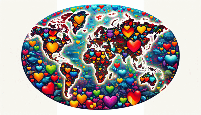 Reviewing Omega-3 Brands: A global map showing omega-3 intake levels, with heart symbols and fish illustrating cardiovascular health impact.