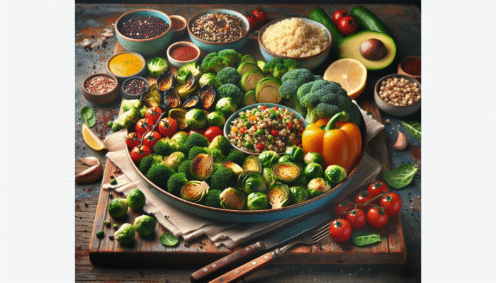 Colorful array of fresh vegetable side dishes on a rustic table, showcasing nutritional appeal.