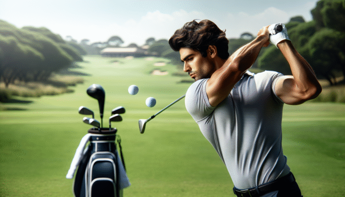 Golfer on South African course demonstrating strong follow-through, ball in perfect flight.