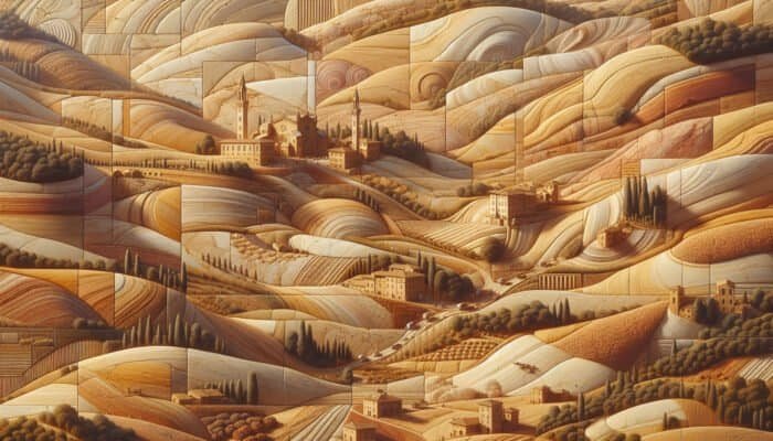 Close-up of Tuscany limestone with warm hues from creams to golden browns, showcasing unique textures and earthy tones.