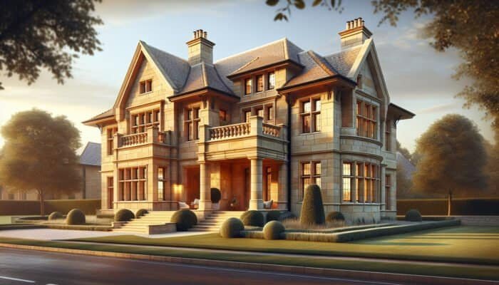 Luxurious West Lothian home with Tuscany limestone exteriors, enhancing market value and sophistication.