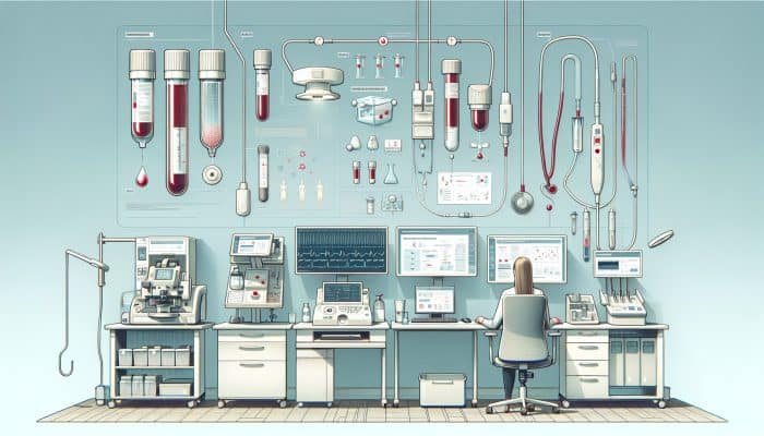 Infographic showing thyroid blood test process in a modern Inverness clinic.