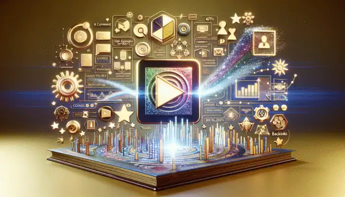 Utilizing Content Repurposing for Link Amplification: A digital dashboard showing analytics for a popular blog post, viral video, and shared infographic with engagement metrics.