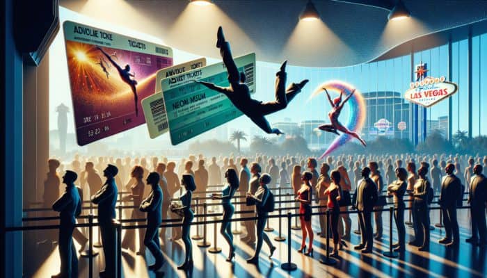 Tourists in Las Vegas using advance tickets to skip long lines at Cirque du Soleil and Neon Museum.