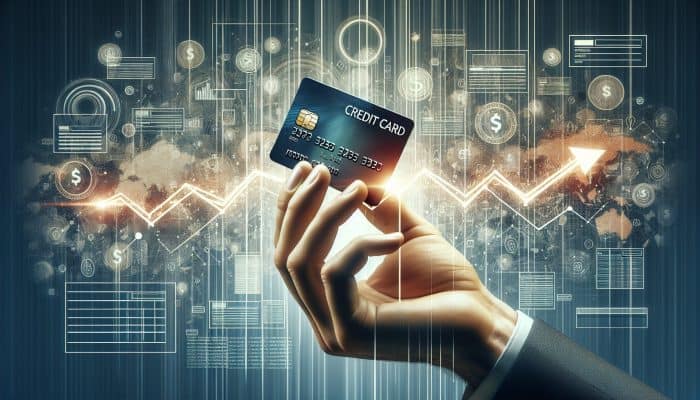 How Debt Consolidation Changes Your Credit Profile: A Guide | DCL Hand holding new credit card, graph showing initial dip then rise, financial documents in background.
