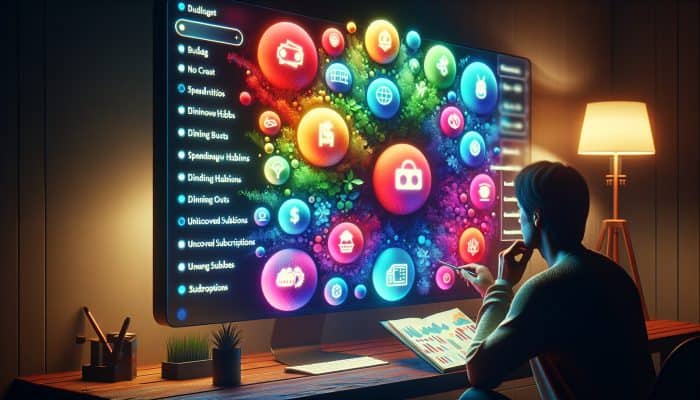 How to Use Budgeting Tools with Debt Consolidation: A Comprehensive Guide | DCL A person analyzing a colorful budget chart on a computer in a cozy home office.