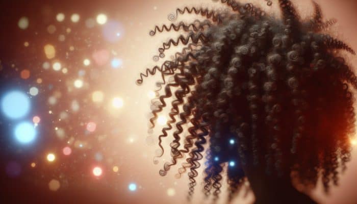 A close-up portrait of a person with stunning coily hair, showcasing tight curls and slight dryness.