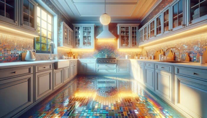 Gleaming kitchen tiles with vibrant, like-new grout, enhancing the room's aesthetic and spaciousness.