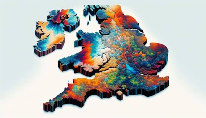 Target: United Kingdom | DCL Map of UK regions color-coded by personal debt levels, darker in London and South East, lighter in North.