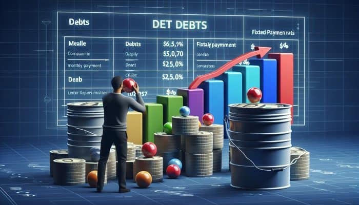 Low-Cost Debt Consolidation Loan Options: A Guide to Savings | DCL A person using a personal loan to consolidate debts, shown with a clear payment plan and lender comparison chart.