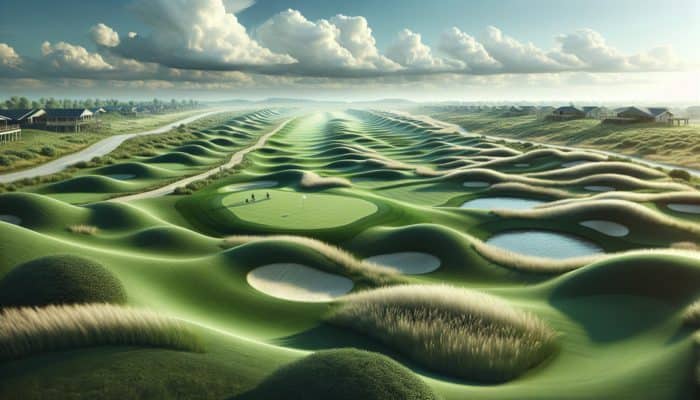 Modern Outeniqua Golf Club course with strategic bunkers, water hazards, and undulating greens.