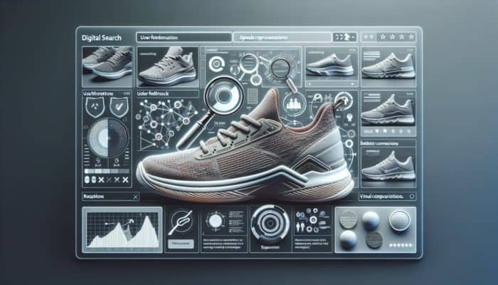 "Nike Air Max 270 reviews on a modern digital search interface with product details and ratings."