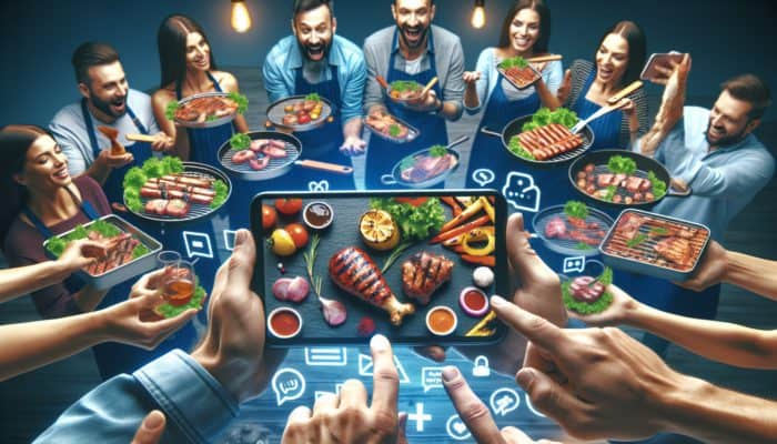 A vibrant online BBQ community sharing creative grilled dishes and personal stories on social media.