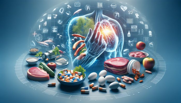 Illustration of vitamin B12 health chart with dietary sources, focusing on preventive care for at-risk groups.