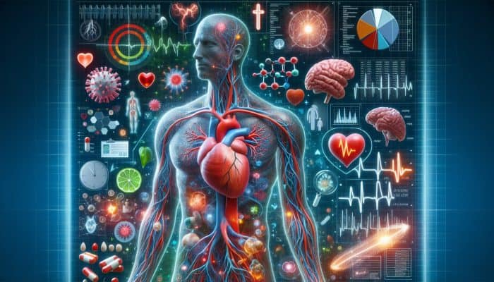 Illustration of ferritin level correlation with chronic diseases, highlighting inflammation and heart disease risk.