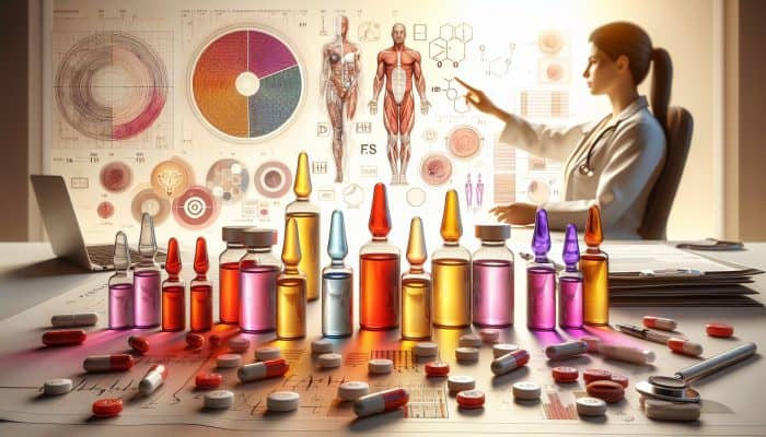 Male Hormone Blood Test in Dukinfield: A medical lab scene with vials labeled for hormone tests and a doctor analyzing results for male hormonal imbalances.