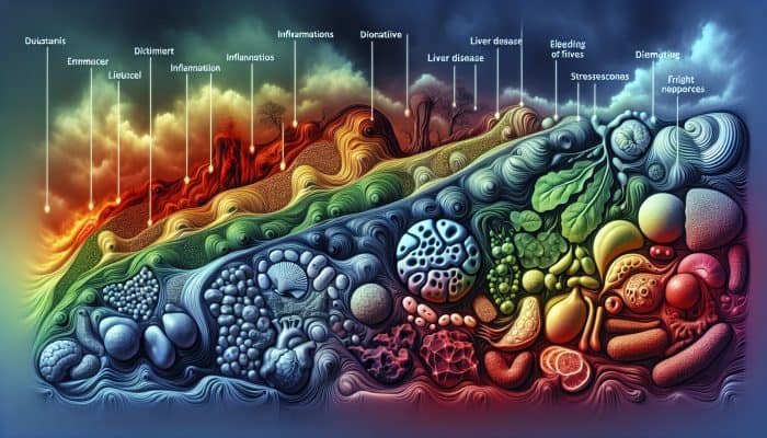 Graph of ferritin levels fluctuating over time due to diet, inflammation, and liver disease.