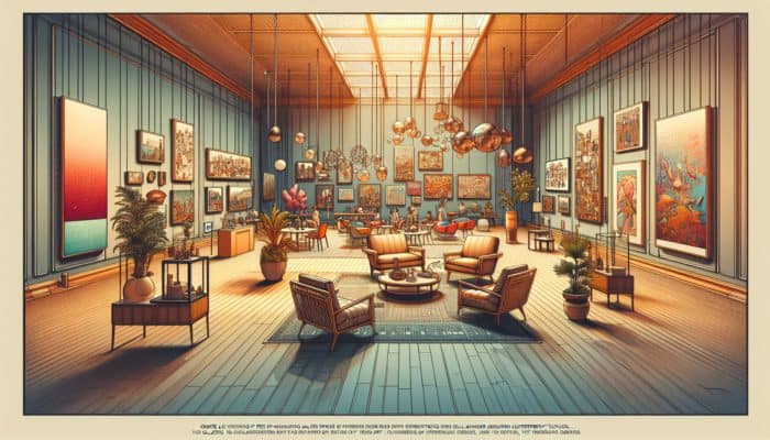 Top Vegas Shops for Art Collectors: A vibrant Las Vegas gallery with rotating, diverse art exhibitions themed around contemporary issues.