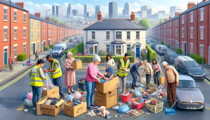 House Clearance in Leeds: workers sorting items, residents preparing for new beginnings.