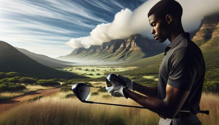 Tips for Hitting Driver Off the Deck: A golfer selects a driver with modern design, flexible shaft, and optimal loft angle for South African terrains.