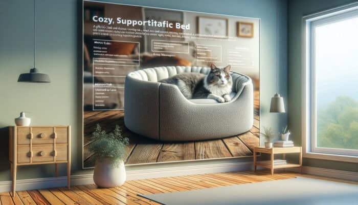 A cozy bed for arthritic cat with memory foam and gel cover in a serene home corner.
