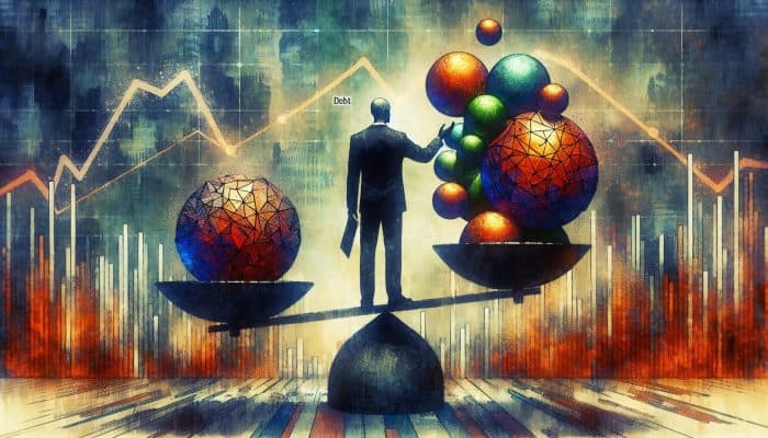 Debt Consolidation Loans Without a Bank Account: A person balancing multiple 'debt' balls into one 'consolidated loan' ball, with financial graphs and UK landmarks.