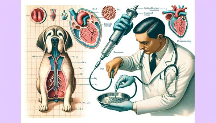 Illustration of a dog's anal glands secreting liquid, with vet manually expressing them.