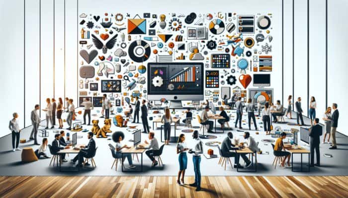 Website Design in Calne for Small Businesses: Modern minimalist studio in Calne where small business owners collaborate with expert designers on tailored web designs.