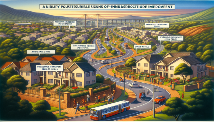 Vibrant Pietermaritzburg neighborhood with new roads, modern buses, trains, and upgraded parks; buyers viewing affordable homes for sale.